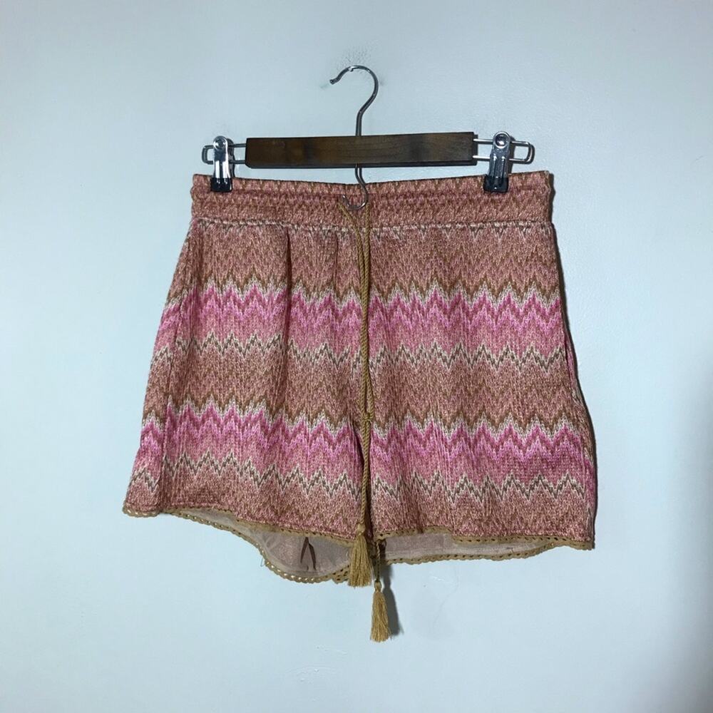 House of Harlow 1960 S crochet knit pink brown shorts lingerie chevron print